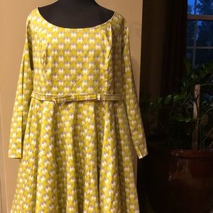 Bow tie belt graphic print sateen dress